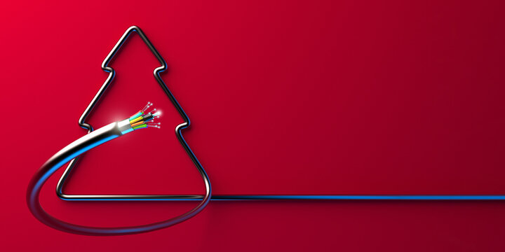 Creative New Year design template with a Christmas tree shaped fiber optic cable. 