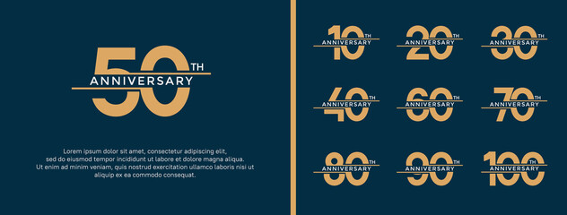 set of anniversary logo gold and white color on blue background for celebration moment