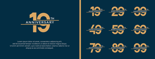 set of anniversary logo gold and white color on blue background for celebration moment