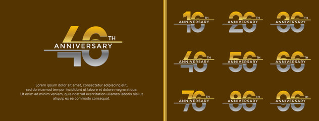 set of anniversary logo gold and silver color on brown background for celebration moment