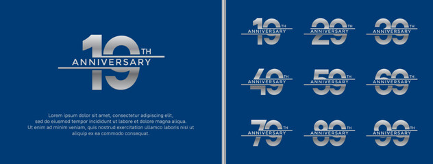 set of anniversary logo silver color on blue background for celebration moment