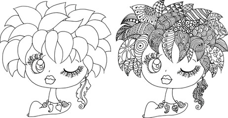 Black and white beauty hair mandala pattern design vector drawing