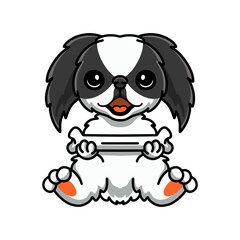 Cute japanese chin dog cartoon holding a bone