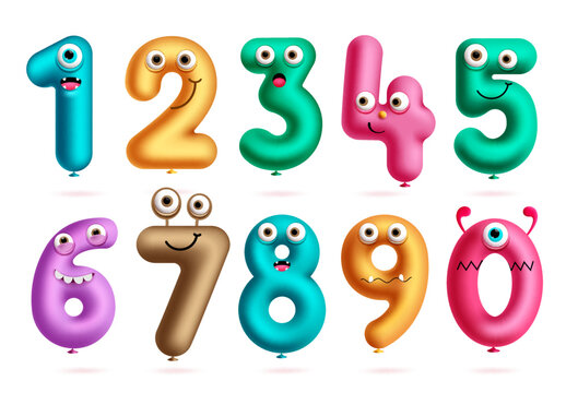 Birthday balloons vector set design. Balloon numbers cute cartoon collection for party and events decoration. Vector Illustration.