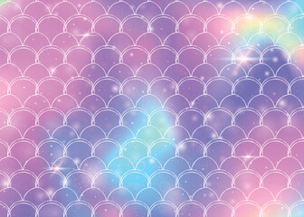 Princess mermaid background with kawaii rainbow scales pattern.