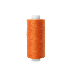 Spool of orange sewing thread isolated on white
