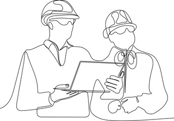 construction manager and engineer working on building site. Vector illustration
