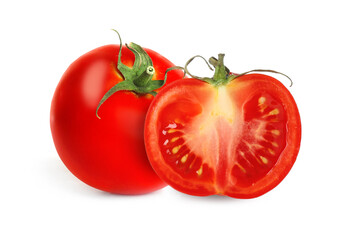 Fresh ripe red tomatoes on white background