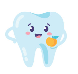 Happy teeth character. Cute character for messengers. Graphic element for printing on fabric. Medical poster or banner. Health care, beauty and hygiene . Cartoon flat vector illustration