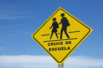 School Crossing sign in Spanish. Cabo San Lucas, Mexico.