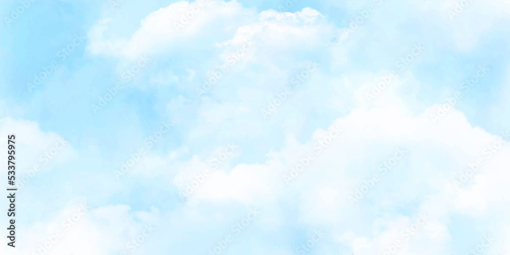 Wall mural blue sky with white clouds. editable vector illustration of light clouds in a blue sky made using a 