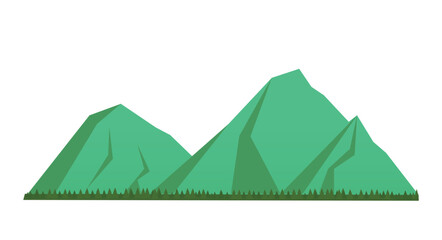 Green mountains icon. Natural landscape element, abstract hills and rocks, geography. Climbing and extreme sports, active lifestyle and holidays. Camping and hiking. Cartoon flat vector illustration