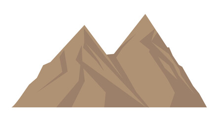 Grey mountains icon. Rocky or sandy hills and peaks. Rocks, natural relief and landscape. Graphic element for website, poster or banner. Outdoor, mountaineering. Cartoon flat vector illustration