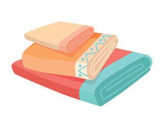 Fabric bath towels. Sticker with pile of three folded soft bathtub for drying body after shower. Design element for online store or app. Cartoon flat vector illustration isolated on white background
