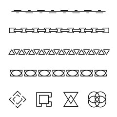 black and white mark, Modern seamless square and line triangle circle border set with corners colored black and white