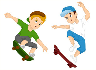 Fototapeta na wymiar The boy is riding a skateboard. Vector illustration isolated on white background