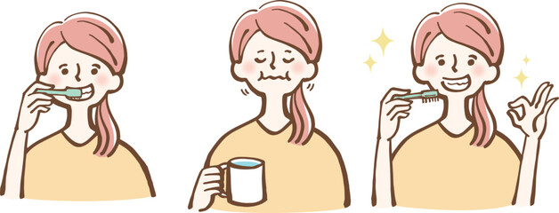 歯磨きをする女性　スッキリ　イラスト