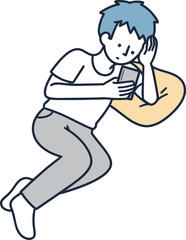 くつろぎながらスマホ祖操作する男性　シンプルイラスト