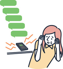 連絡がしつこいくらい来て困る女性　シンプルイラスト