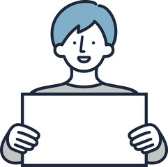 フリップを持っている男性　シンプルイラスト