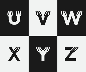 A to Z Letter Kitchen and fork Logo Design Template Inspiration, Vector Illustration.