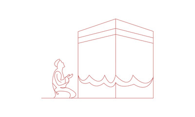 Continuous line drawing of muslim man pray and raise hand can use for ramadan and eid mubarak. Vector illustration.