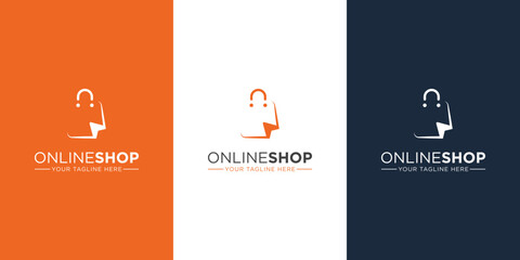 Modern and elegant shopping bag logo design. set of online shop, market logo design collection,