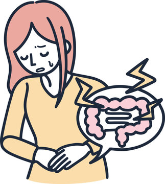 腹痛で悩んでいる女性　シンプルイラスト