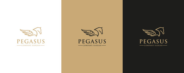 Horse Pegasus Logo template. Vector horse line art logo design