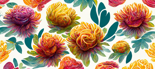 3D illustration. Colorful watercolor flower pattern isolated on white background design