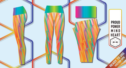Sport leggings design template, side and back view. Uniform perfect for yoga, training, running, fitness or general sports