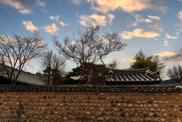 Korean Traditional House Under The Cloudy Sky