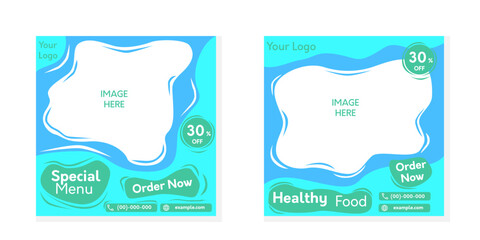 Healthy Food Menu Banner Template, Social Media Post Template, Healthy Food Restaurant Banner and Special menu, fresh green blue color