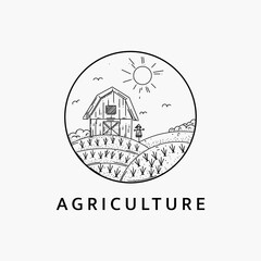 Minimalist agriculture logo line art illustration template design