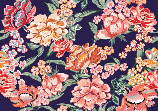 Colorful asian style floral pattern. Floral tapestry pattern with traditional style, perfect design for decoration and textiles