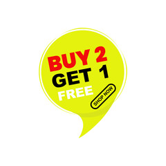 Special offer label tag design buy 2 get 1 free with yellow red black color, eye-catching shape