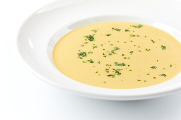pumpkin soup on the white