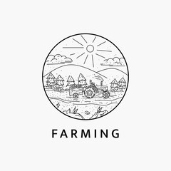 Minimalist working farmer logo line art illustration template design