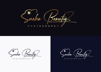 Sneha Beauty signature camera icon photography logo template.