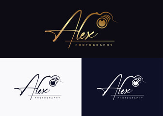 Alex signature camera icon photography logo template. - obrazy, fototapety, plakaty