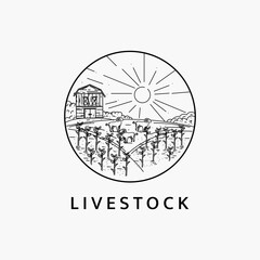 Minimalist chicken farm logo line art illustration template design