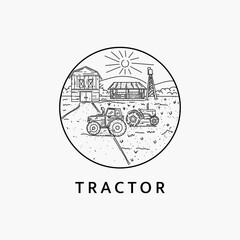 Minimalist tractor logo line art illustration template design