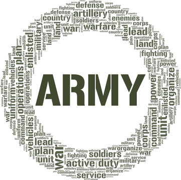 Army word cloud conceptual design isolated on white background.