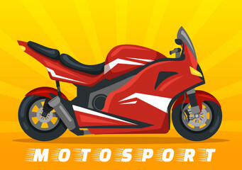 Racing Motosport Speed Bike Template Hand Drawn Cartoon Flat Illustration for Competition or Championship Race by Wearing Sportswear and Equipment