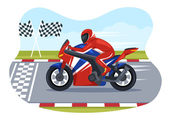 Racing Motosport Speed Bike Template Hand Drawn Cartoon Flat Illustration for Competition or Championship Race by Wearing Sportswear and Equipment