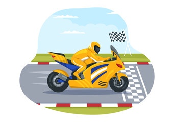 Naklejka premium Racing Motosport Speed Bike Template Hand Drawn Cartoon Flat Illustration for Competition or Championship Race by Wearing Sportswear and Equipment