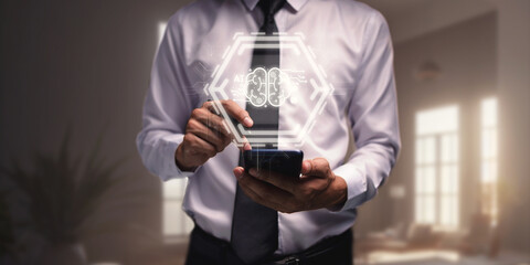 Control, work, command with Artificial Intelligence AI droid robot and cyborg system