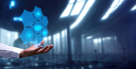 Control, work, command with Artificial Intelligence AI droid robot and cyborg system