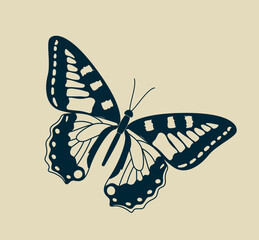 Minimalistic butterfly icon. Sticker for social networks. Greeting postcard design for eighth of March, for spring holidays. Fauna, insects, animals and wild life. Cartoon flat vector illustration