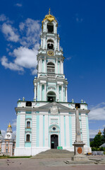 Bell tower in the Holy Trinity Sergius Lavra, built from 1741 to 1770 and 88 meters high, Russia - obrazy, fototapety, plakaty
